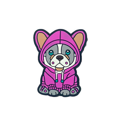 Silicone Focal Beads Bull Dogs Wearing Hoodies Pink and Turquoise Green 20 pcs 3