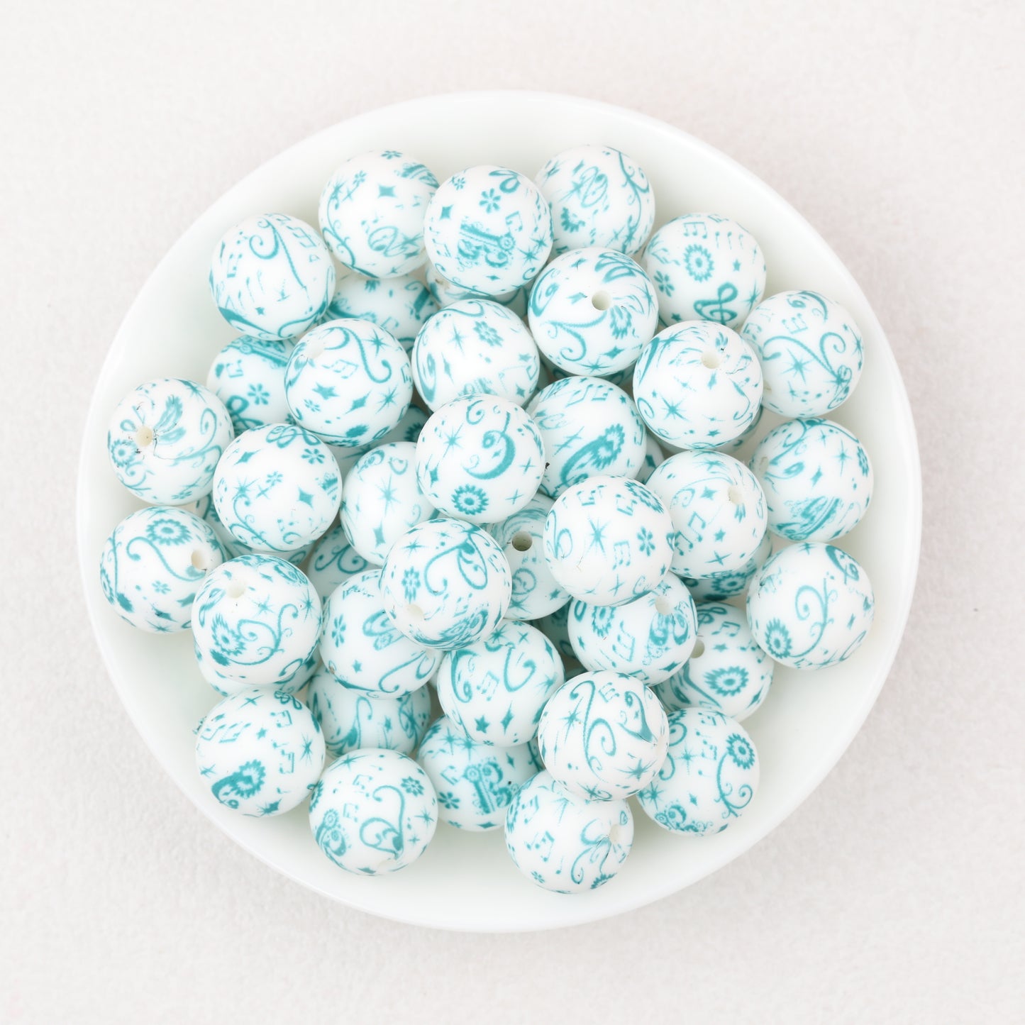 15mm Printed Pattern Silicone Beads Colorful Design 50pcs 5