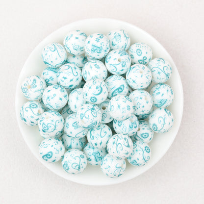 15mm Printed Pattern Silicone Beads Colorful Design 50pcs 5