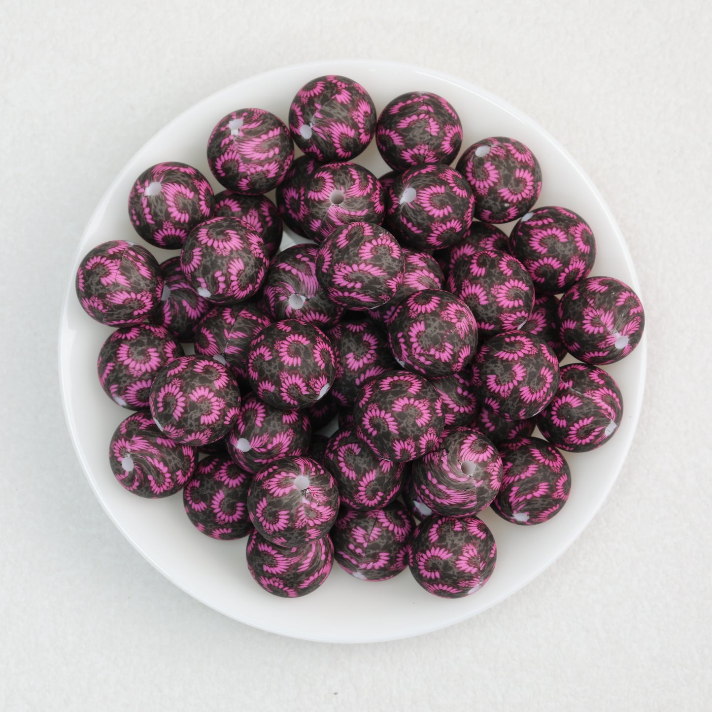 15mm Floral Printed Round Silicone Beads Detailed Design 50pcs 5
