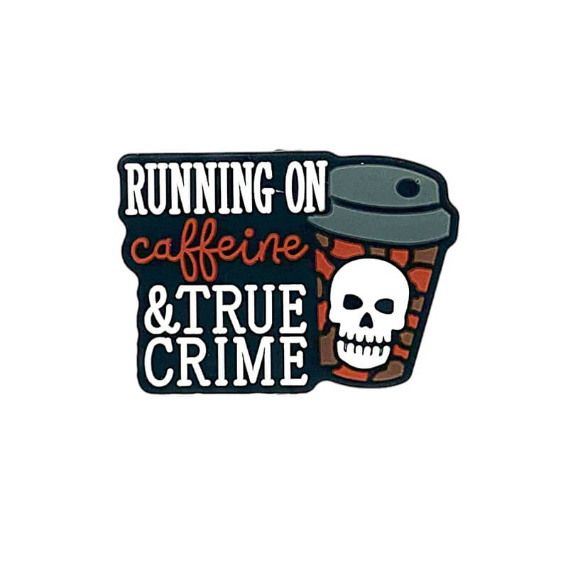 Silicone Focal Beads Running On Caffeine And True Crime Coffee Cup Skull 1 pcs