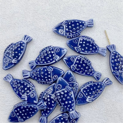 Hand Painted Fish Ceramic Beads 29mm Spotted Colorful 5pcs 9