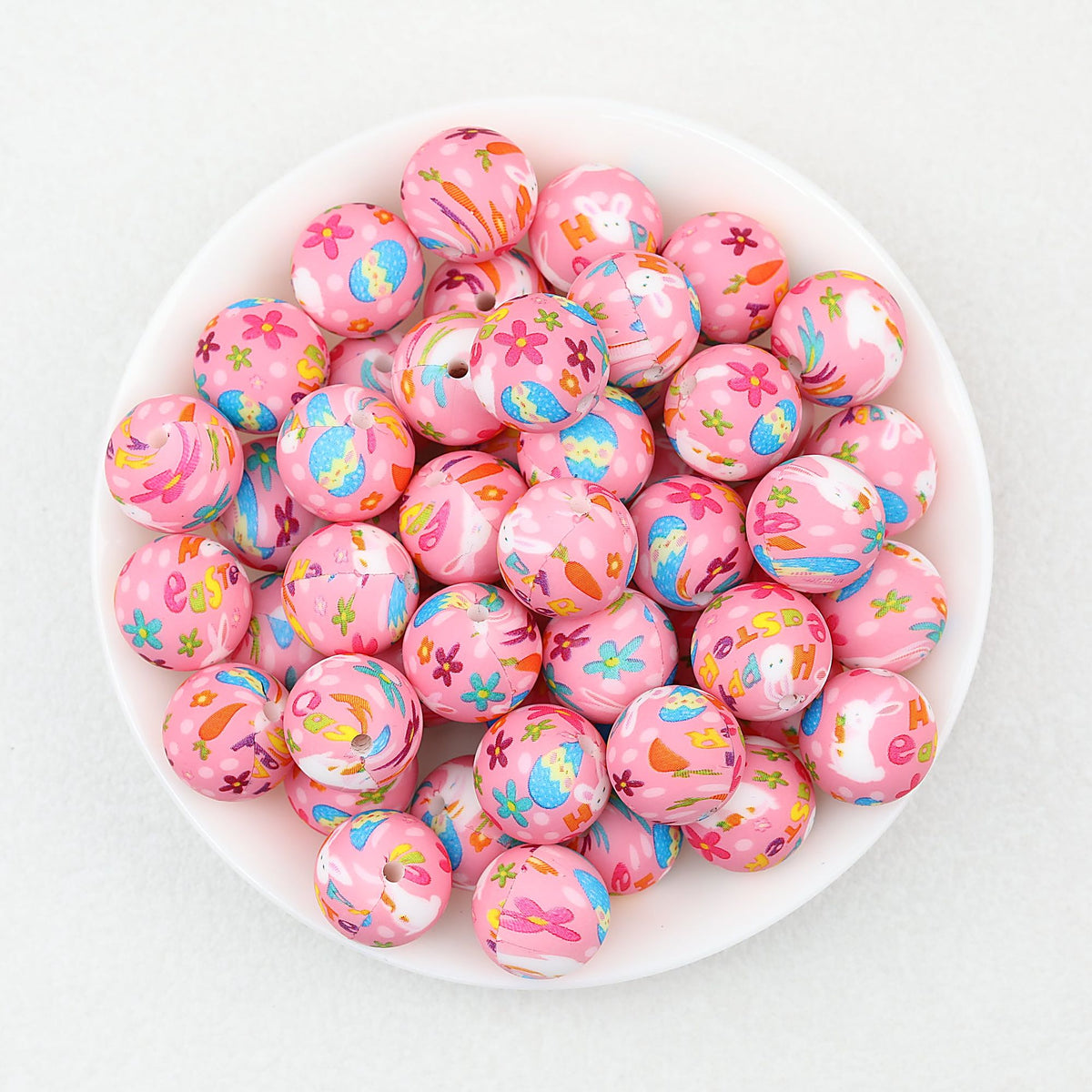 Easter Pattern 15mm Silicone Beads Printed Design 50pcs - Rose Red