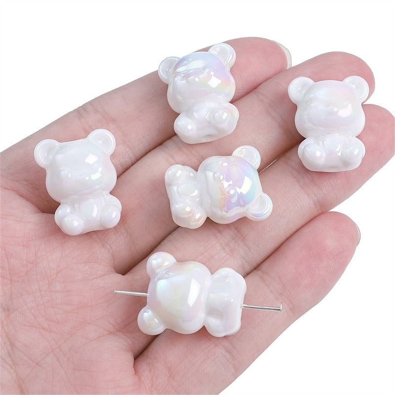 Glossy Little Bear Acrylic Beads 17x21mm Iridescent Pastel 8pcs 6