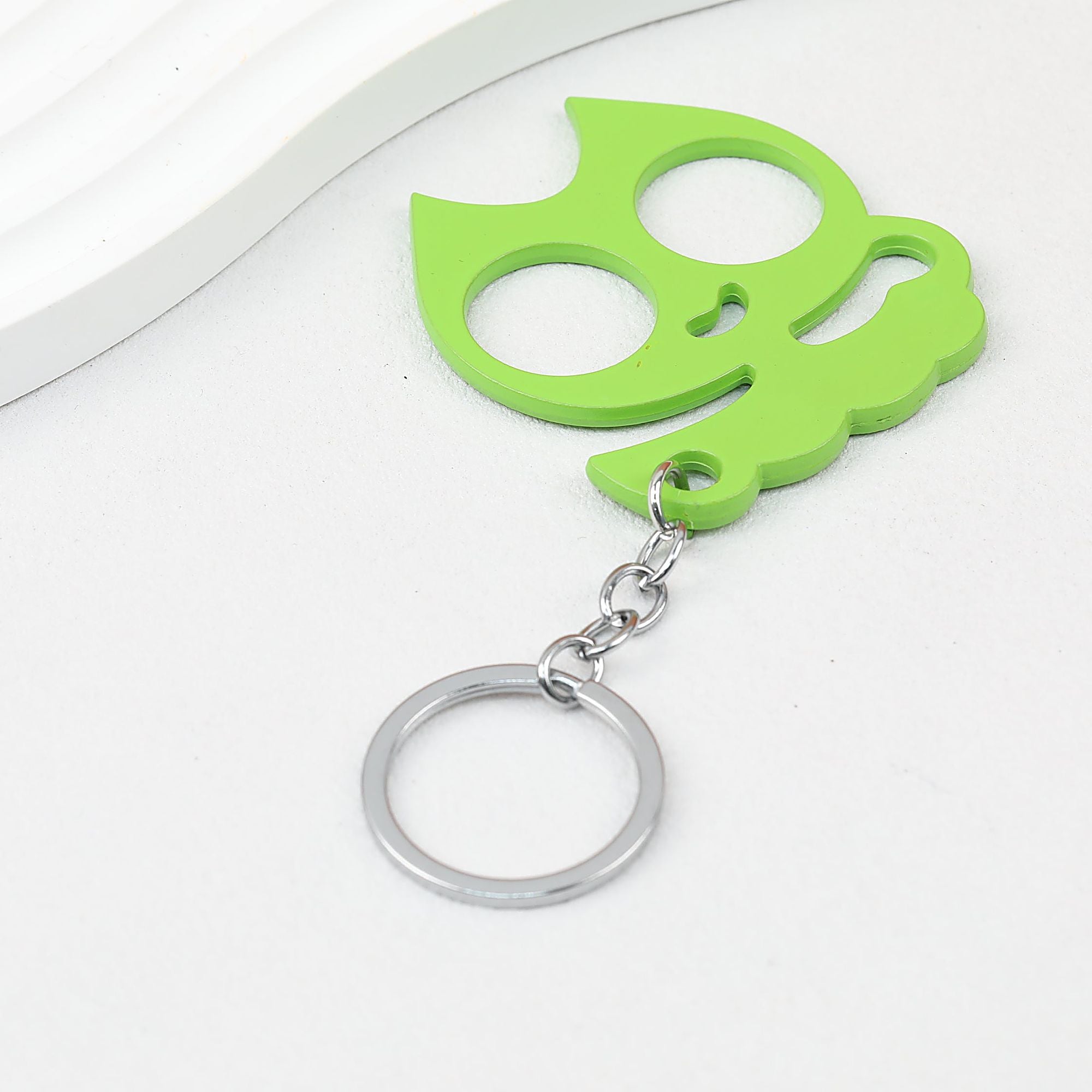 Cat Shaped Self Defense Keychain Survival Finger Clasp Compact - Green