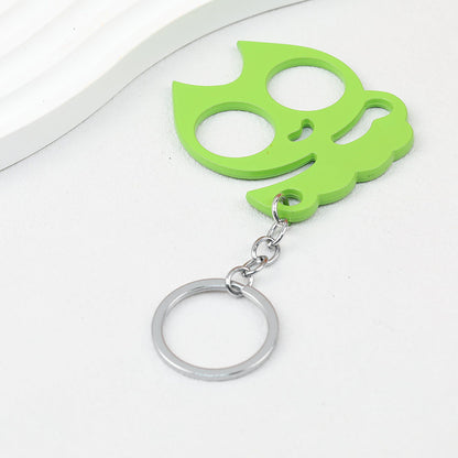 Cat Shaped Self Defense Keychain Survival Finger Clasp Compact - Green