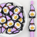 Purple Gnome Silicone Focal Beads Wholesale, Halloween Pumpkin with Witch Hat and Jack-o-Lantern Face