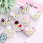 Fancy Heart Shaped Rose Rhinestone Alloy Beads 20mm 3pcs 2