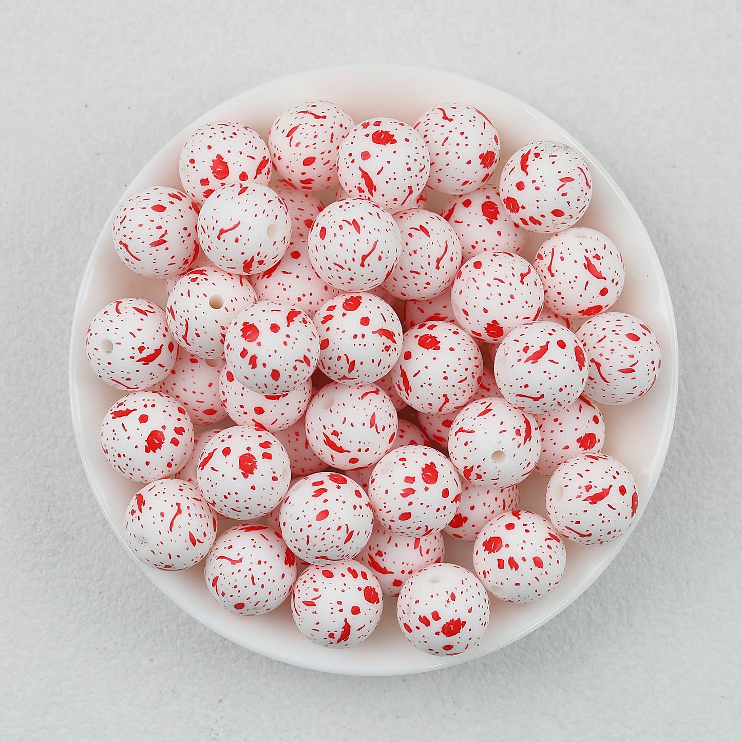 15mm Colorful Polka Dot Print Round Silicone Beads  50pcs - Scarlet