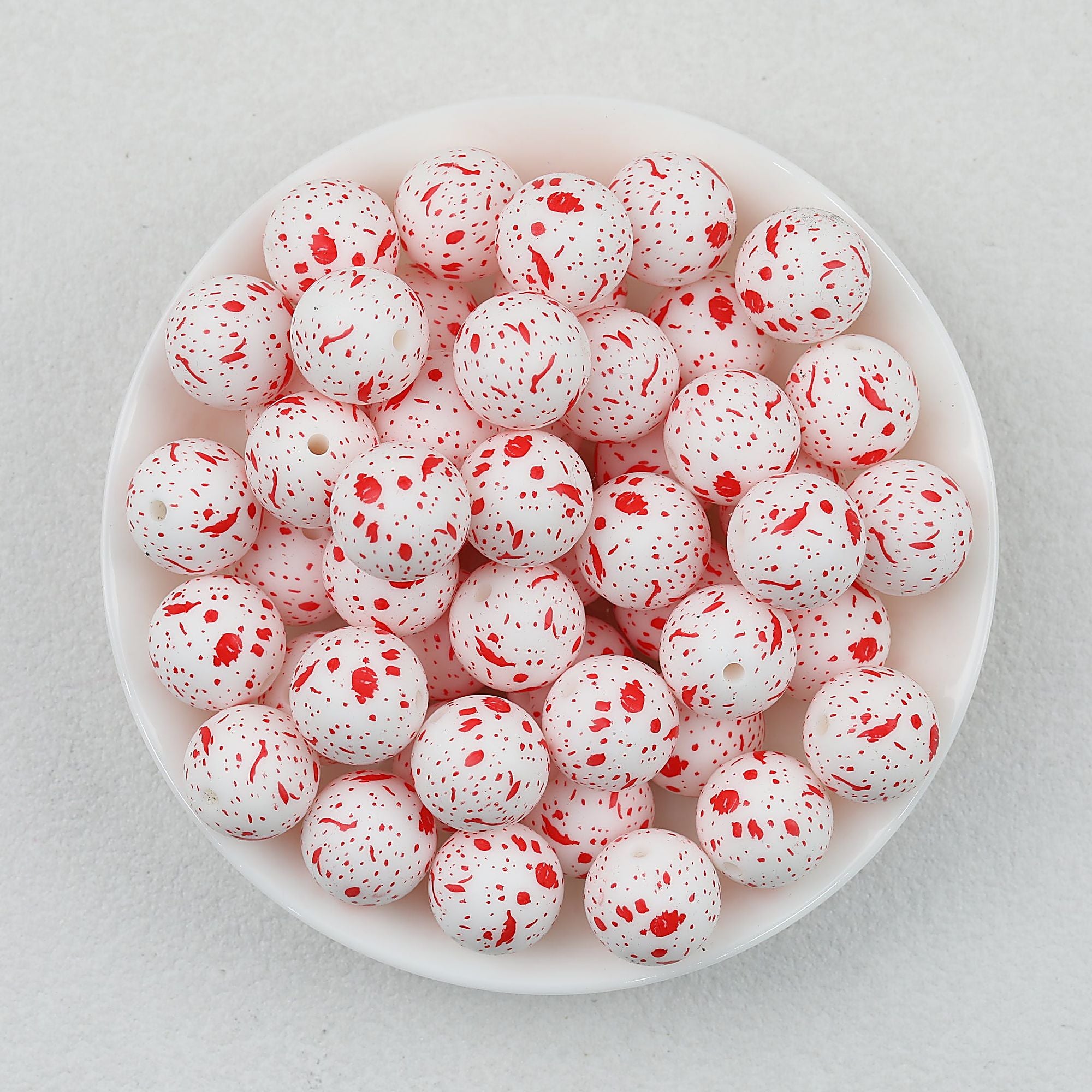 15mm Colorful Polka Dot Print Round Silicone Beads  50pcs - Scarlet