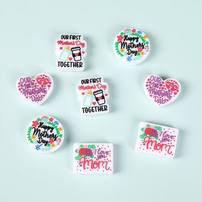Silicone Focal Beads Mother Day Circle Badge Smiling Face 20pcs 2