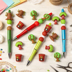 Silicone 3D Green Tree and Potted Plant Focal Beads 20pcs 7