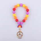 Rainbow Silicone Bead Wristlet Keychain with Rainbow Charm 10