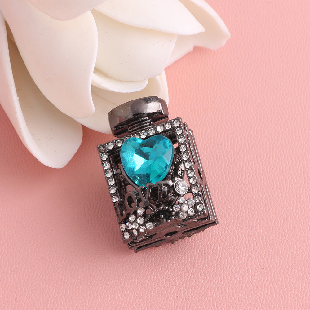 Fancy Alloy Perfume Bottle Charm Beads with Heart and Rhinestones 2pcs 25