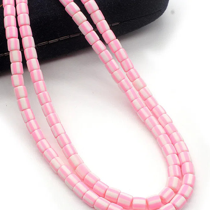 Cylindrical Clay Beads 6mm Two-Color Striped Matte Finish 10strands 630pcs 10