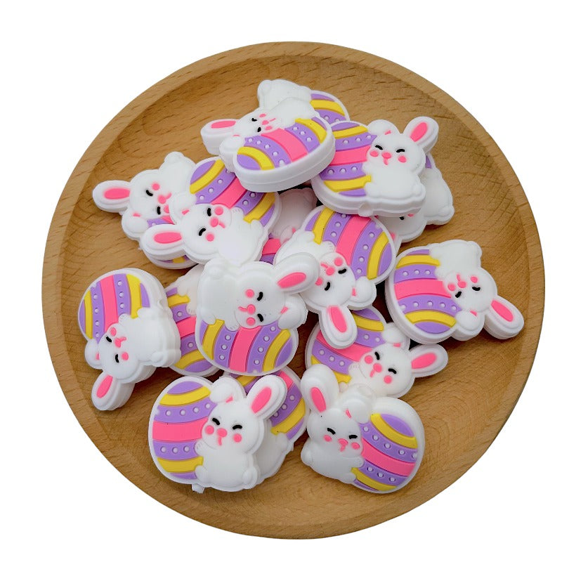 Silicone Focal Beads Easter Rabbit Holding Egg 20pcs 2