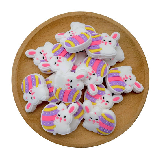 Silicone Focal Beads Easter Rabbit Holding Egg 20pcs 2