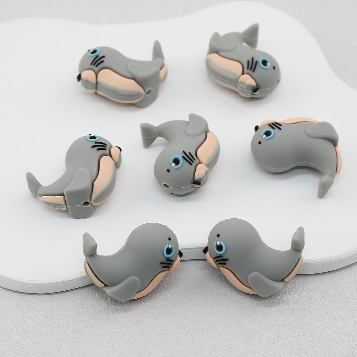 Gray Seal 3D Silicone Focal Beads Cute Seal Shaped 20pcs