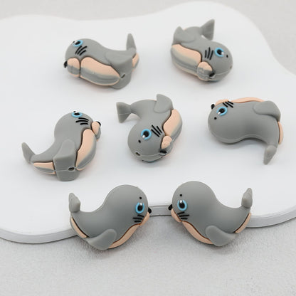 Gray Seal 3D Silicone Focal Beads Cute Seal Shaped 20pcs