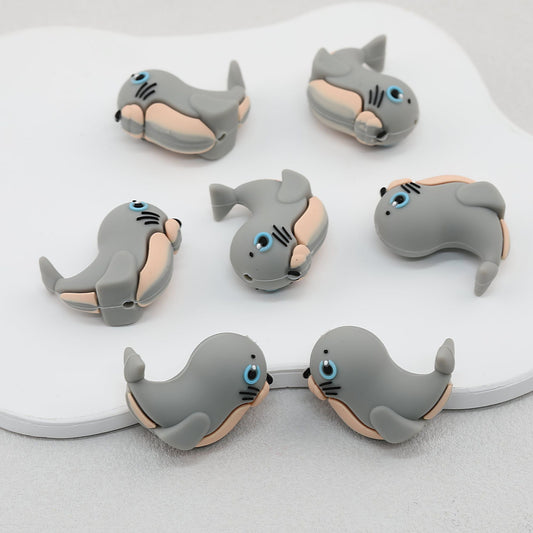 Gray Seal 3D Silicone Focal Beads Cute Seal Shaped 20pcs