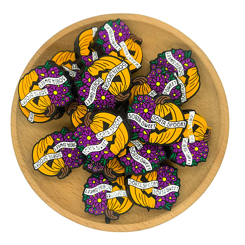 Silicone Focal Beads Halloween Pumpkin With White Banner 20pcs 2