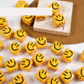 Yellow Smiling Square Acrylic Beads 14mm Glossy Retro 10pcs