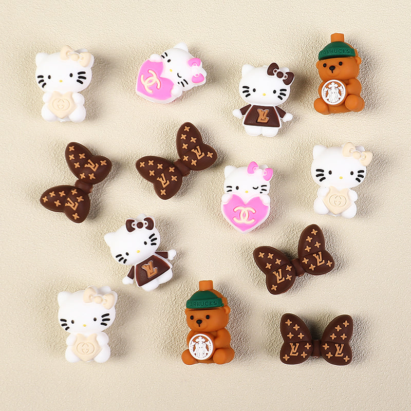 3D Designer Style Silicone Focal Beads Cat Bear Heart Shapes 20pcs 6