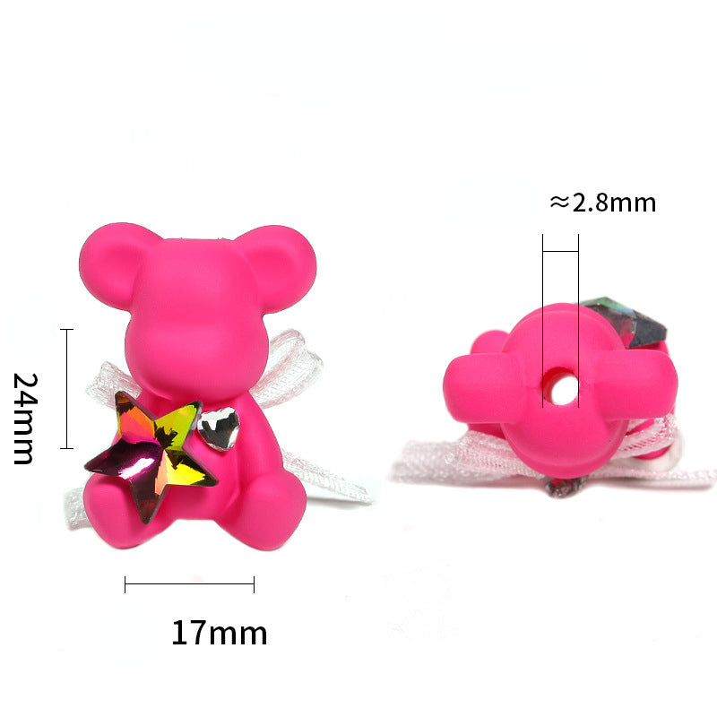 Cartoon Bear Acrylic Beads 17x24mm Pastel Colors 2pcs 2
