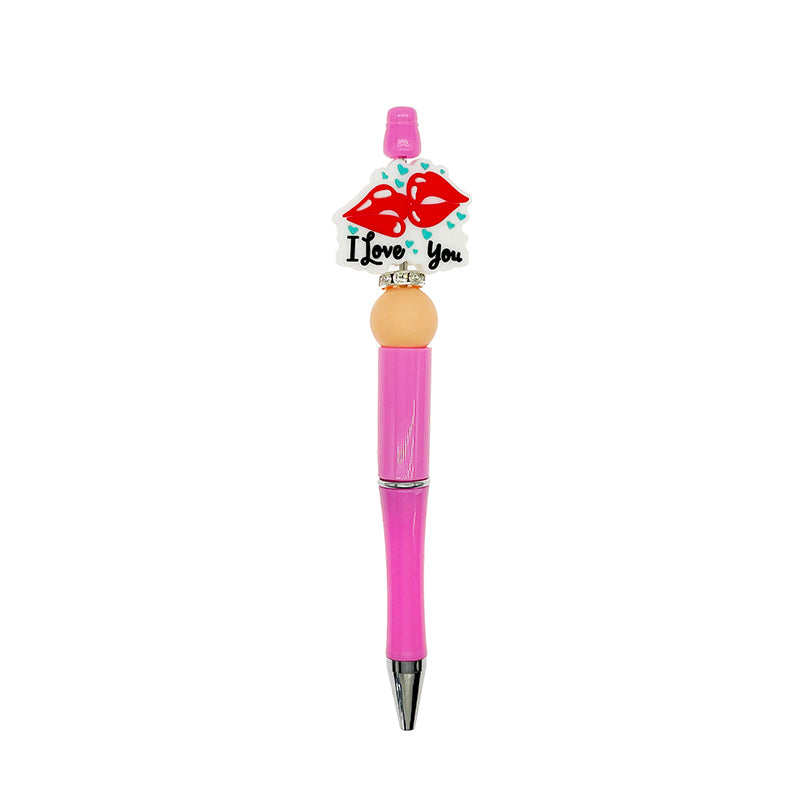 Silicone Focal Beads Valentine Lips I Love You Text 20pcs 3