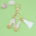 Tassel Letter A Keychain Resin Gold Flakes White Tassel 17