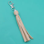 PU Leather Tassel Keychain 9cm Strips Silver Lobster Clasp 7