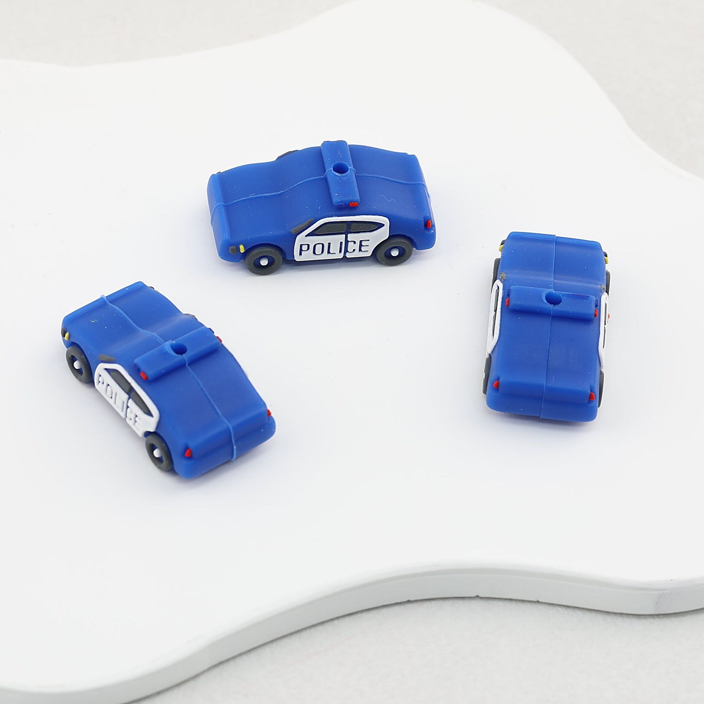 3D Police Car Silicone Focal Beads Blue and Black 20pcs - Blue