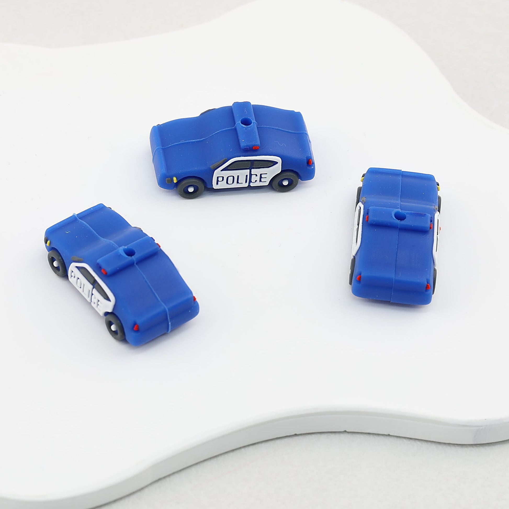 3D Police Car Silicone Focal Beads Blue and Black 20pcs - Blue