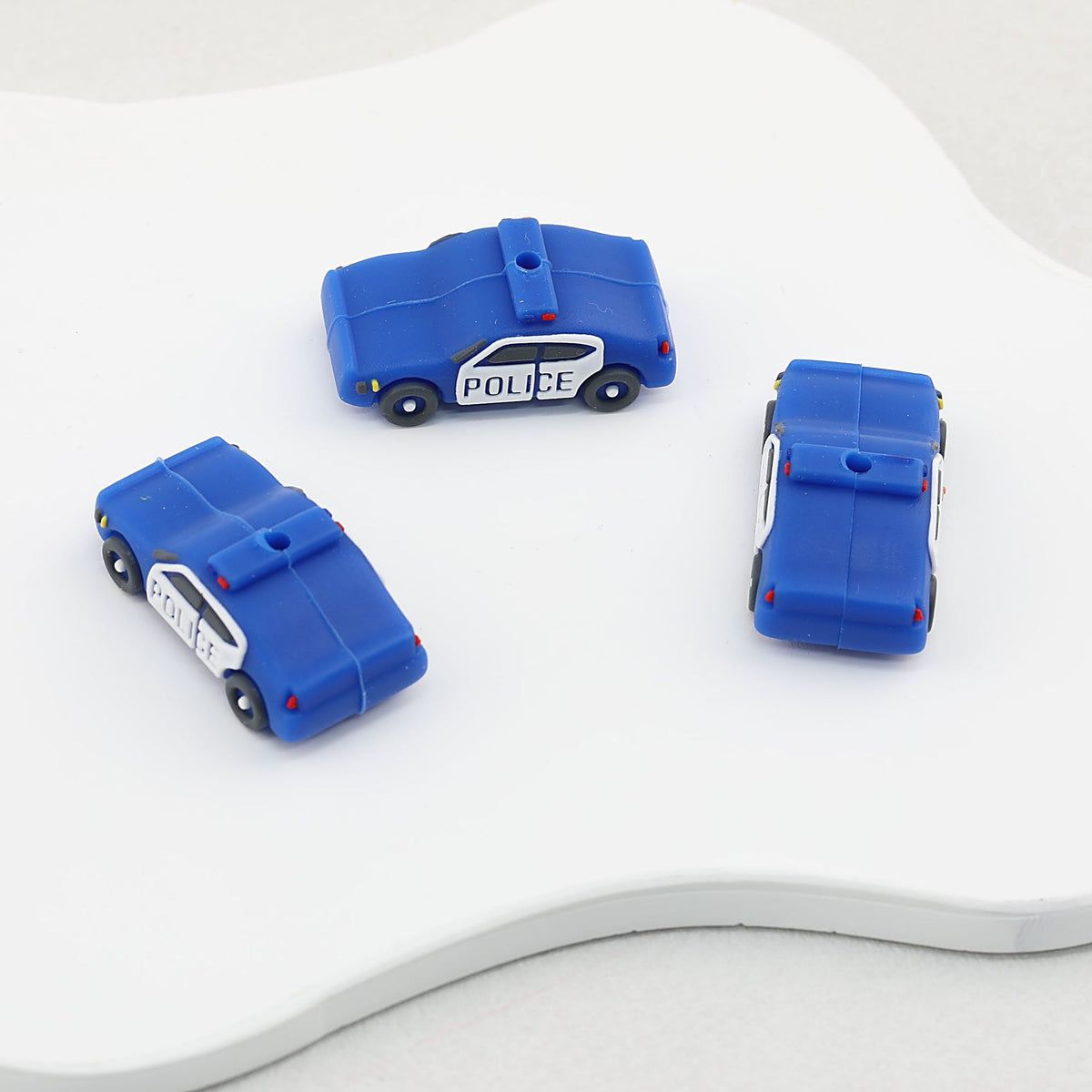 3D Police Car Silicone Focal Beads Blue and Black 20pcs - Blue