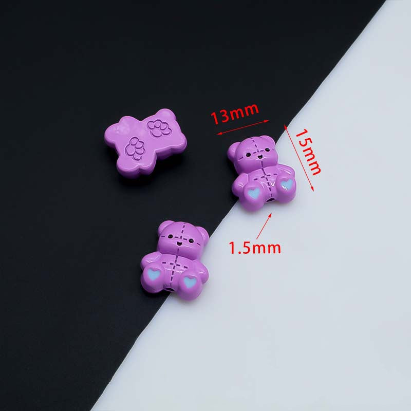 Teddy Bear Metal Beads 15mm Baking Painted Fabric Design 10pcs 7