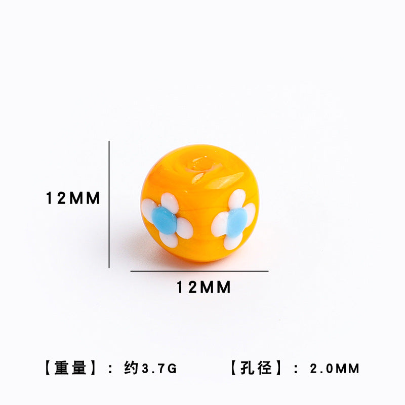 Colorful 12mm Square Glass Flower Beads 10pcs 7