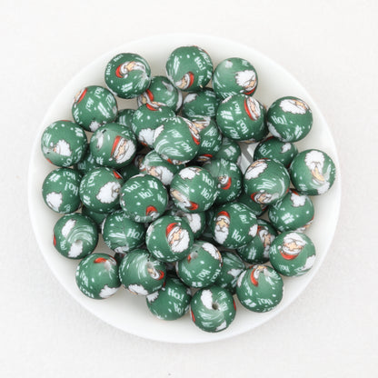 Christmas Santa Claus 15mm Silicone Beads Printed 50pcs 2