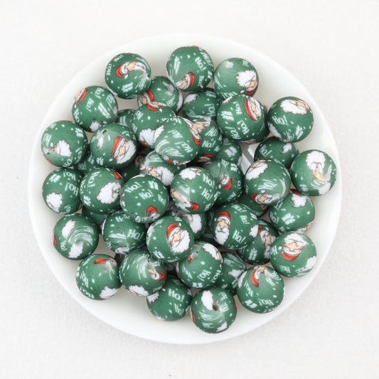 Christmas Santa Claus 15mm Silicone Beads Printed 50pcs 2