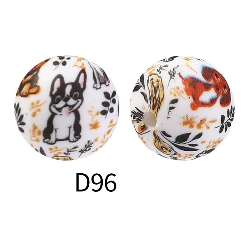 50Pcs 15mm Colored pattern printed silicone beads 98