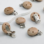 Beech Wood Round Pacifier Clip with Three Holes 30mm