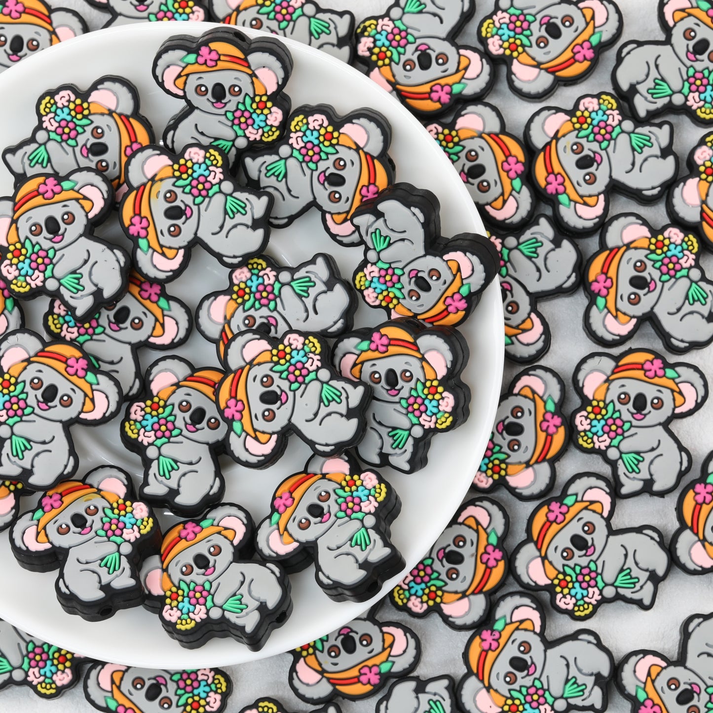 Koala with Flower Bouquet Silicone Focal Beads 20 pcs
