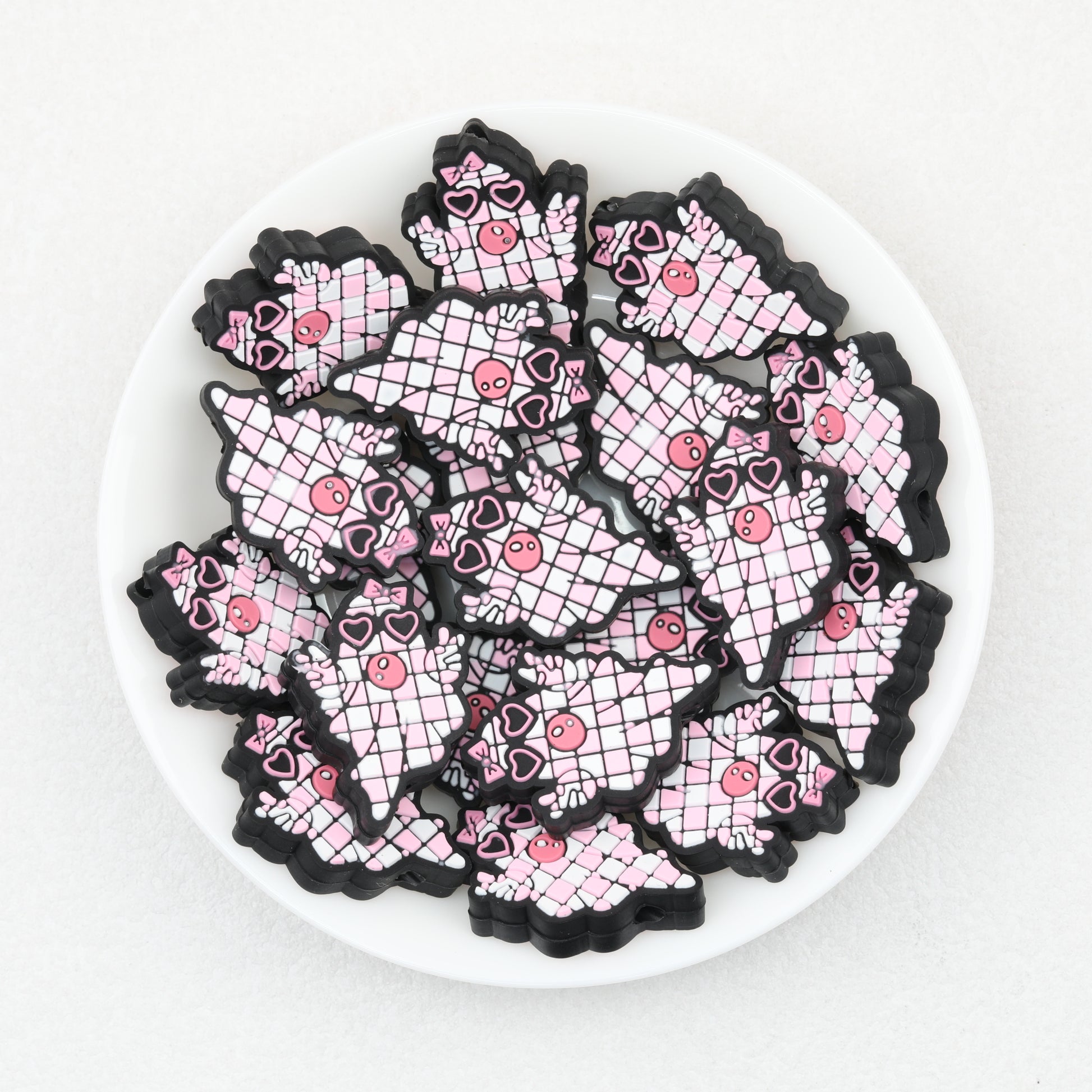 Halloween Pink Checkered Ghost Silicone Focal Beads 20 pcs 2