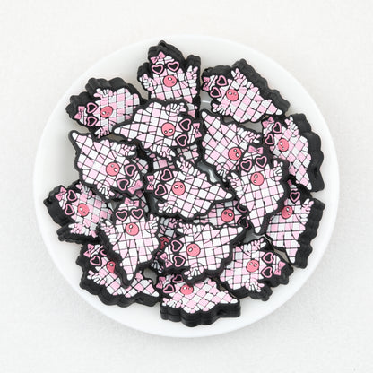 Halloween Pink Checkered Ghost Silicone Focal Beads 20 pcs 2