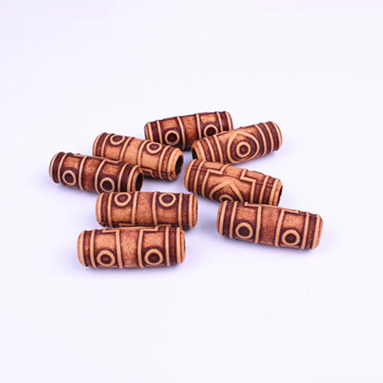 Oval Acrylic Beads Imitation Wood Pattern Orange Tribal 100pcs 7