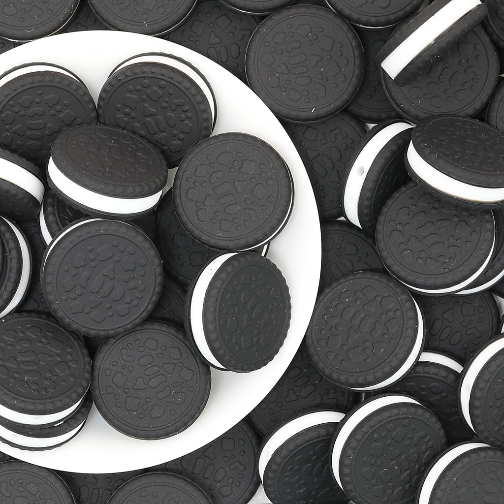 3D Black Cookie Silicone Focal Beads 20pcs