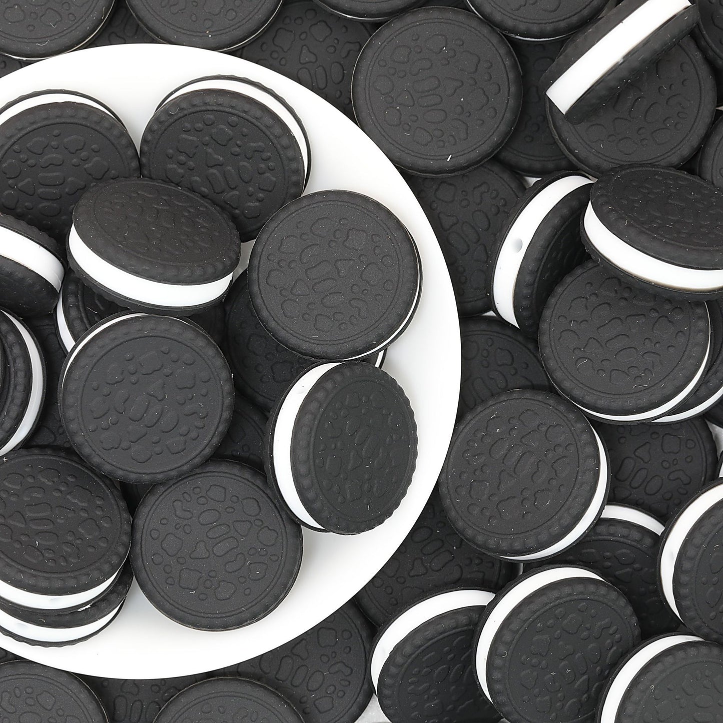 3D Black Cookie Silicone Focal Beads 20pcs