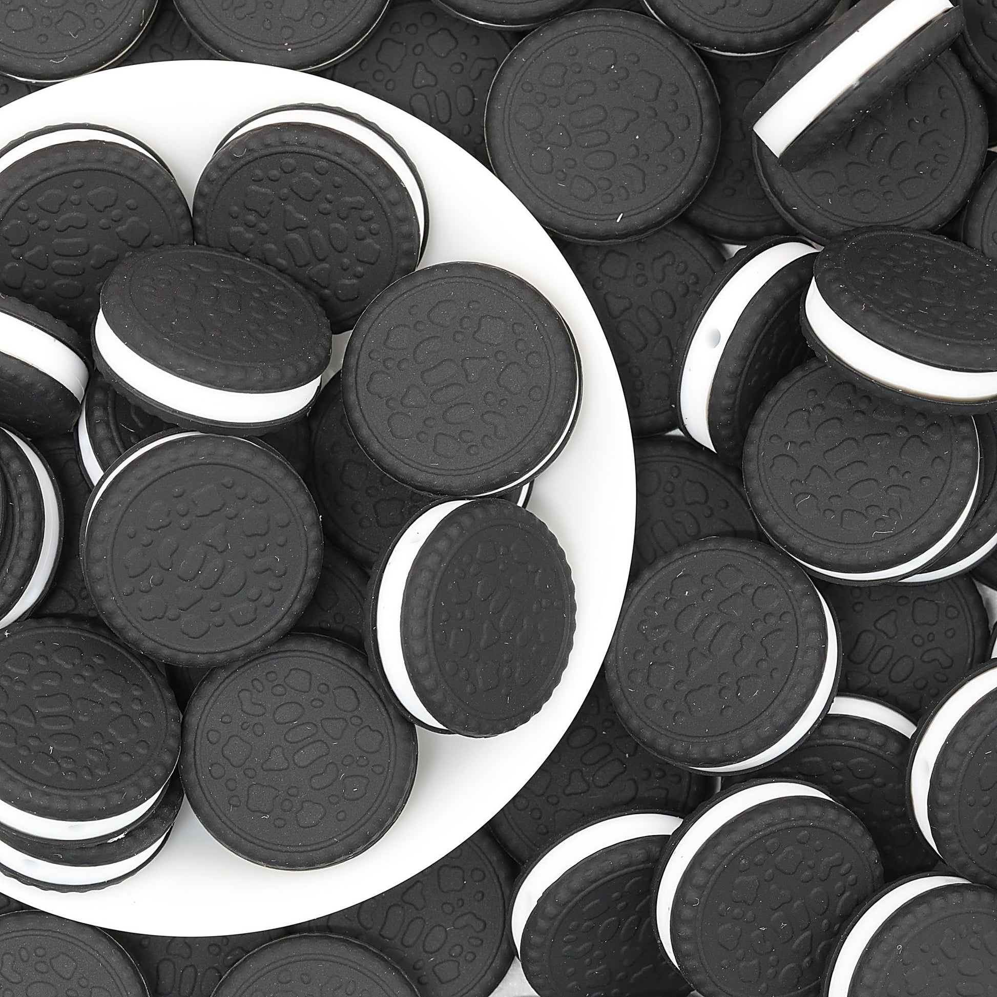 3D Black Cookie Silicone Focal Beads 20pcs