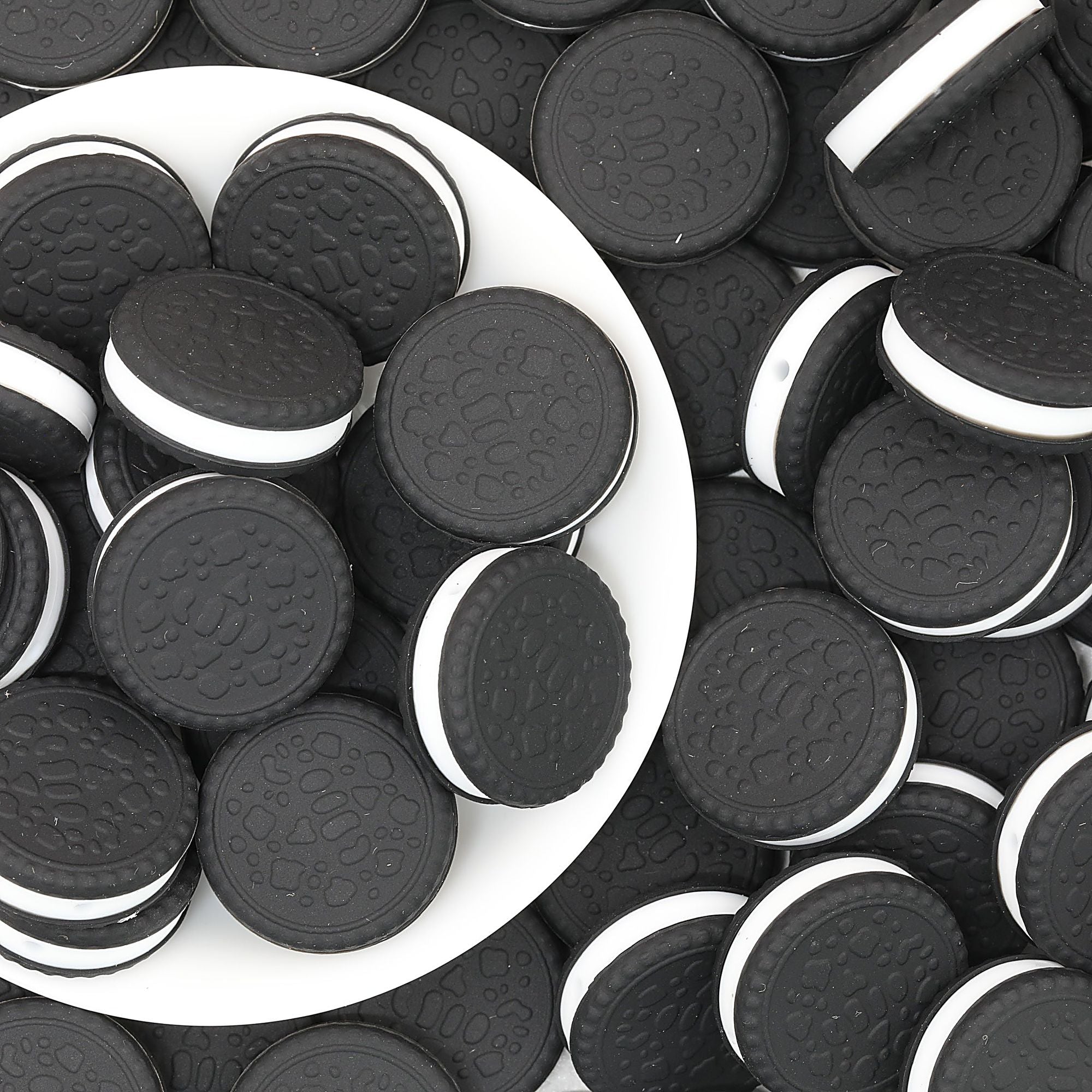 3D Black Cookie Silicone Focal Beads 20pcs