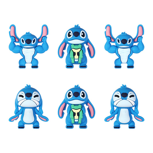 Silicone 3D Focal Beads Disney Blue Stitch Pull Ears Muscle Pose 20pcs