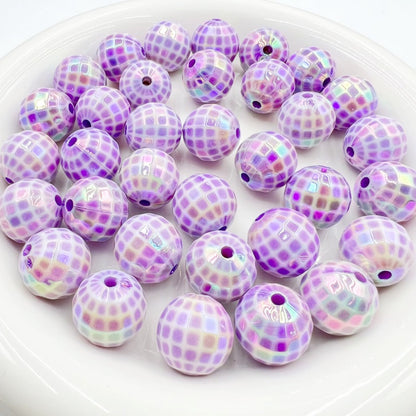 UV Finish Acrylic Plaid Round Beads 16mm Glossy Colorful 10pcs 6